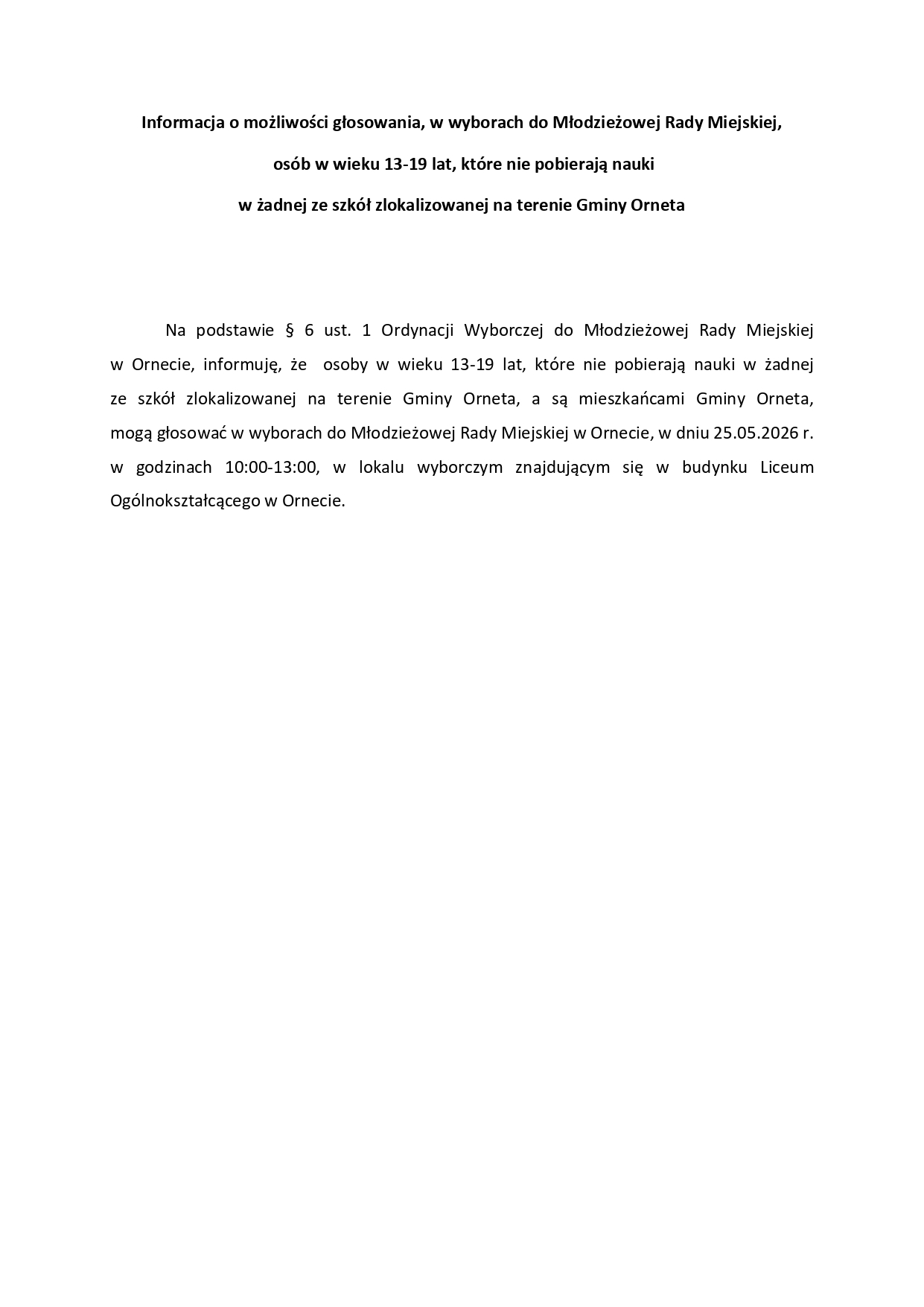 Informacja o możliwości głosowania